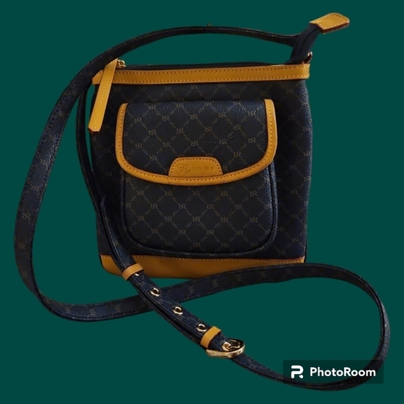RIONI Navy Blue Monogram Crossbody Bag - Picture 1 of 15